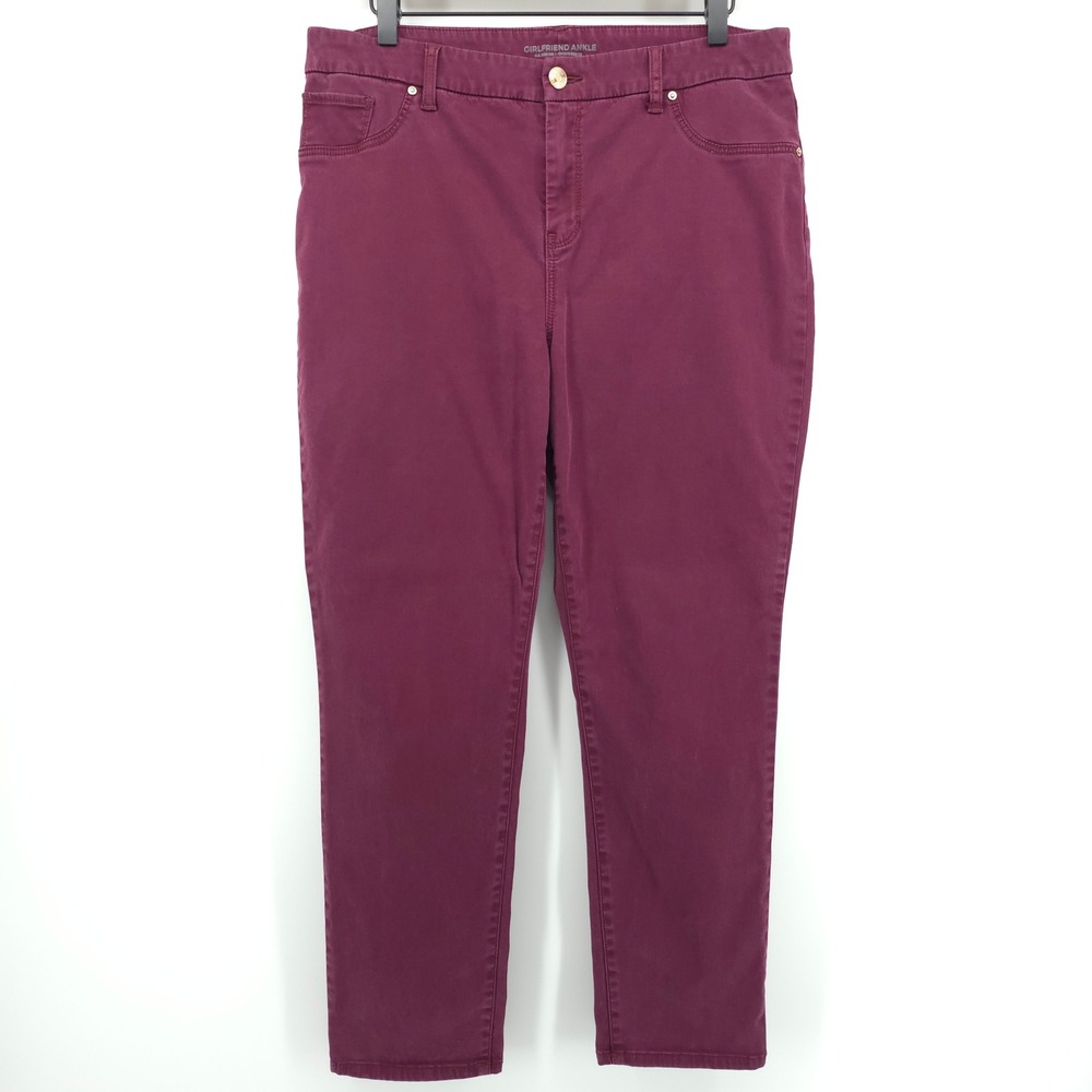 Chico's Womens Pants Girlfriend Ankle 2R (US 12R) Burgundy Wine Stretch Slim